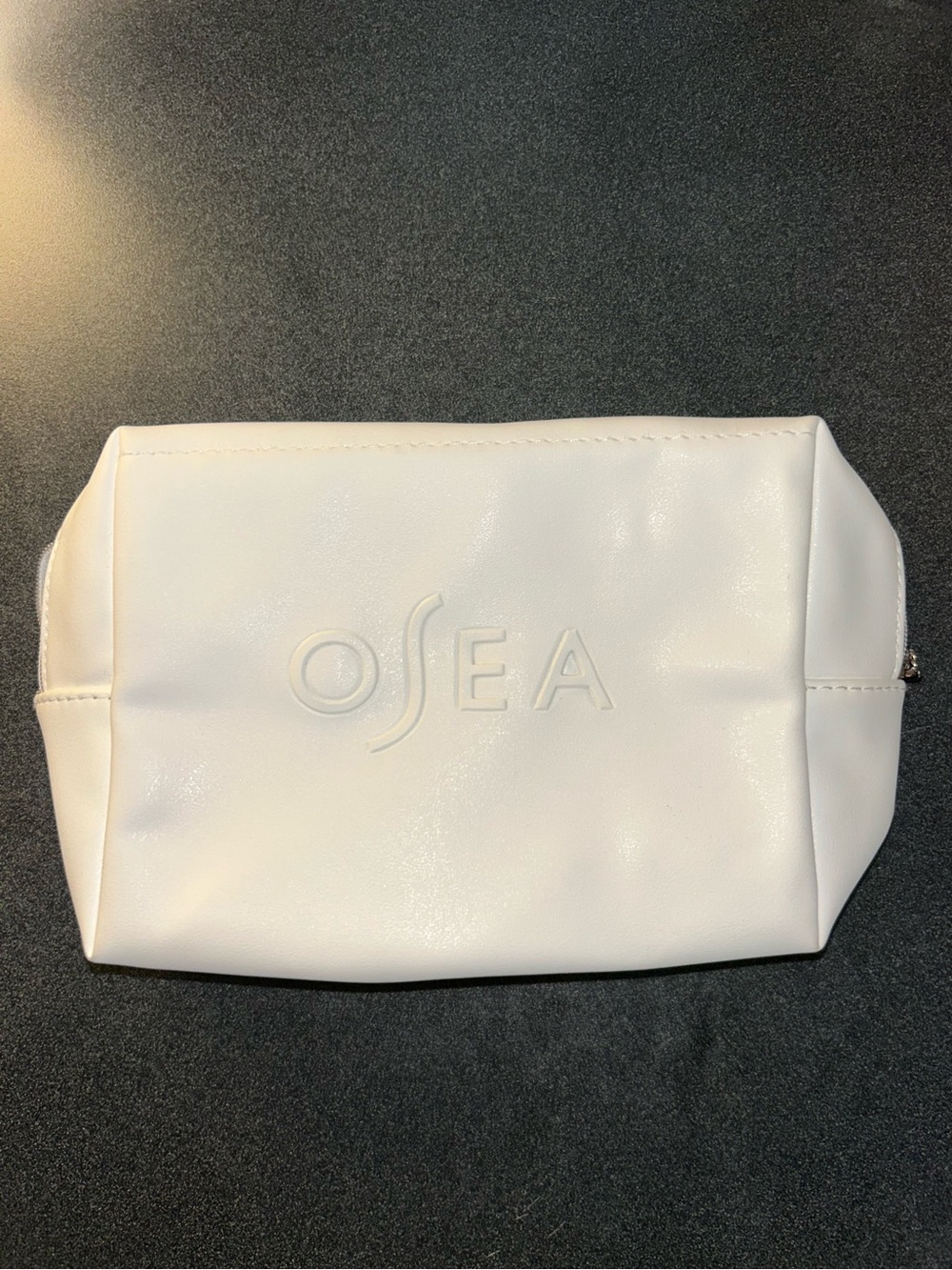 OSEA White Vegan Leather Cosmetic Pouch - Sleek Travel Makeup Bag